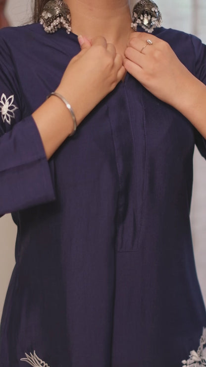 Blue Roman Silk Embroidered Suit Set #1443