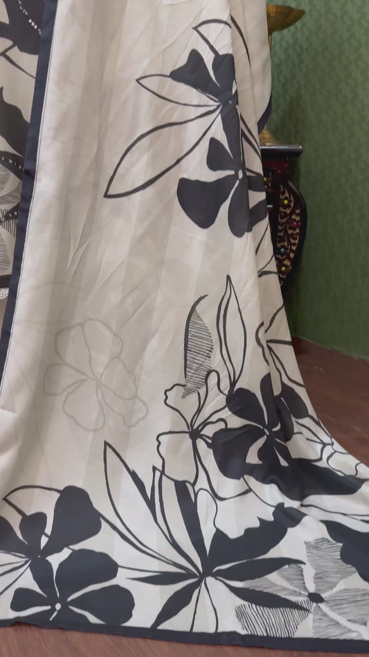 Ivory & Black Pure Muslin Digital Print Suit #1767
