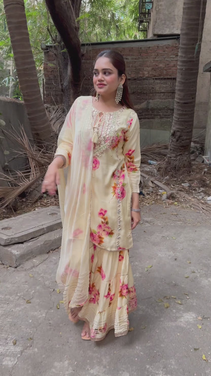Yellow Muslin Sharara Set with Gotta & Mirror Work #1772