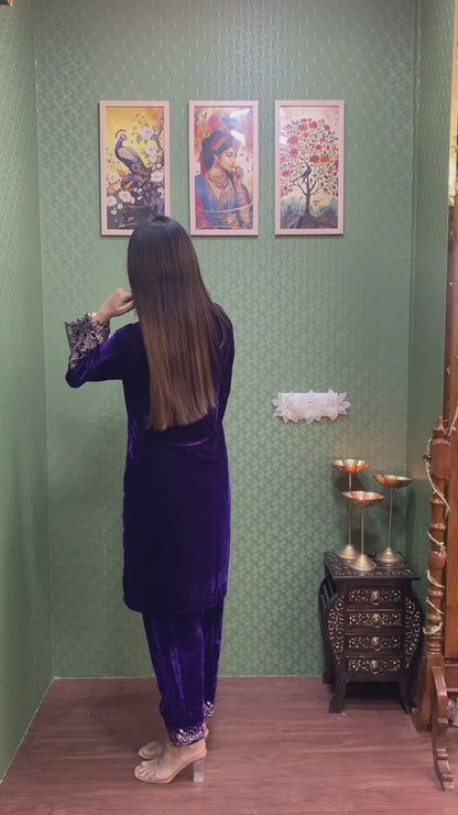 Black Velvet Party Wear Co-ord Set with Zari Thread Work #1746