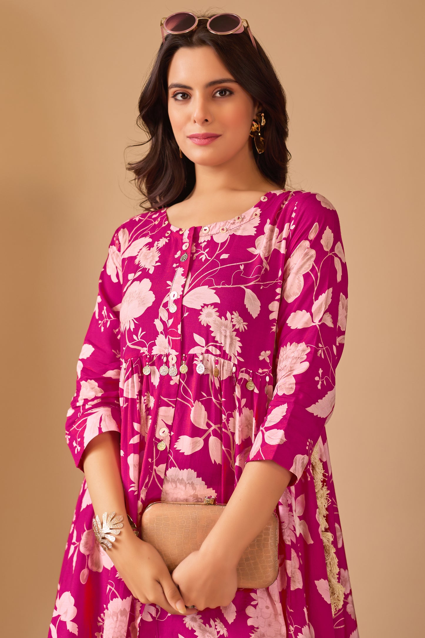 Magenta Bloom Pure Muslin Co-ord Set #1892