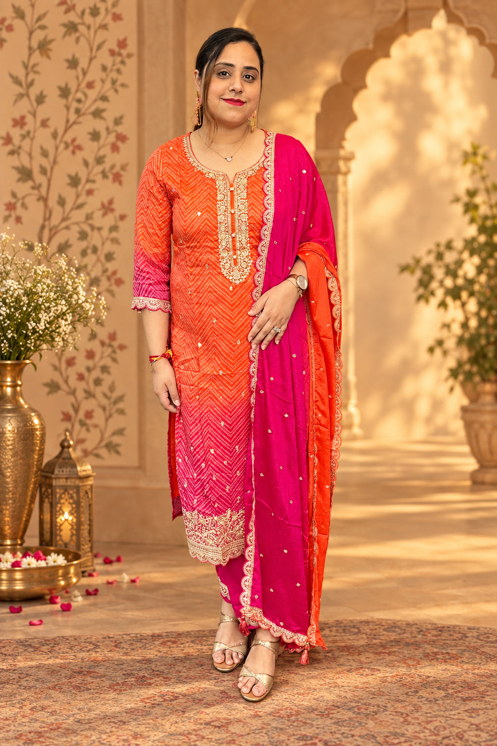 Tangerine Orange Chinnon Suit Set