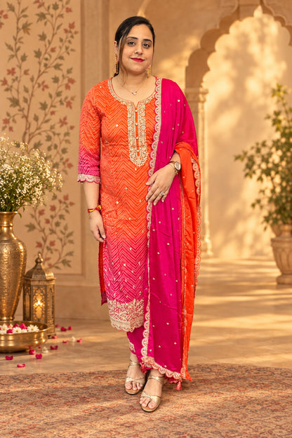 Tangerine Orange Chinnon Suit Set