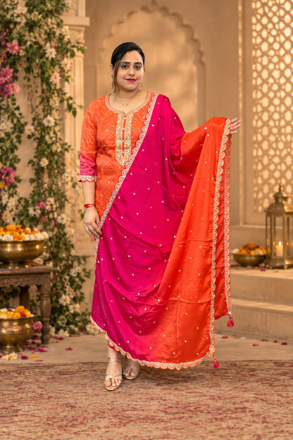 Tangerine Orange Chinnon Suit Set