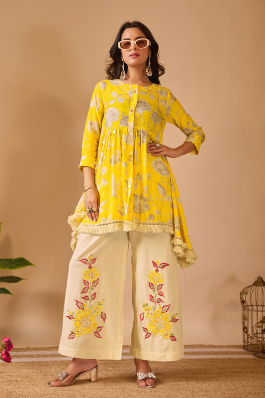 Sunlit Bloom Pure Muslin Co-ord Set #1893