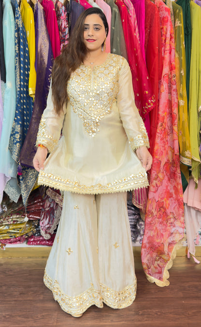 Ivory Tissue Shimmer Gotta Sharara Set #1935