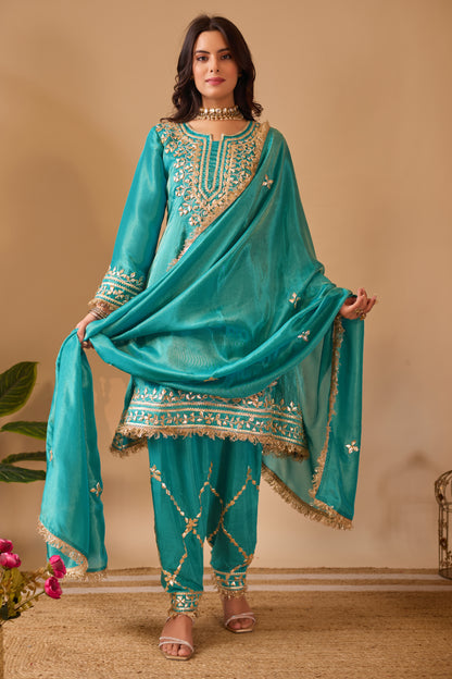 Azure Grace Tissue Shimmer Silk Suit #1894