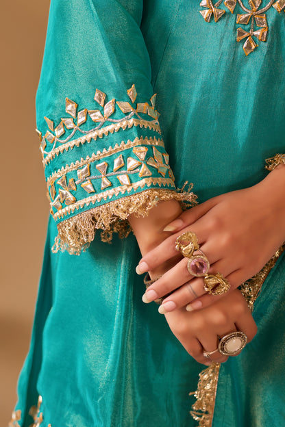 Azure Grace Tissue Shimmer Silk Suit #1894