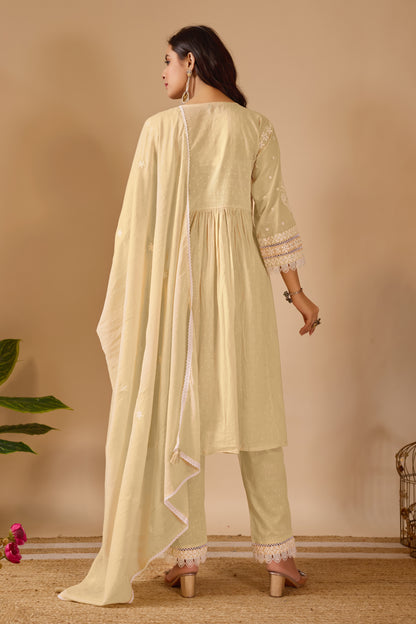 Chikankari Dobby Mal Cotton Suit Set - Soft Beige