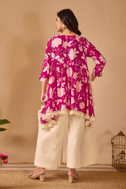 Magenta Bloom Pure Muslin Co-ord Set #1892
