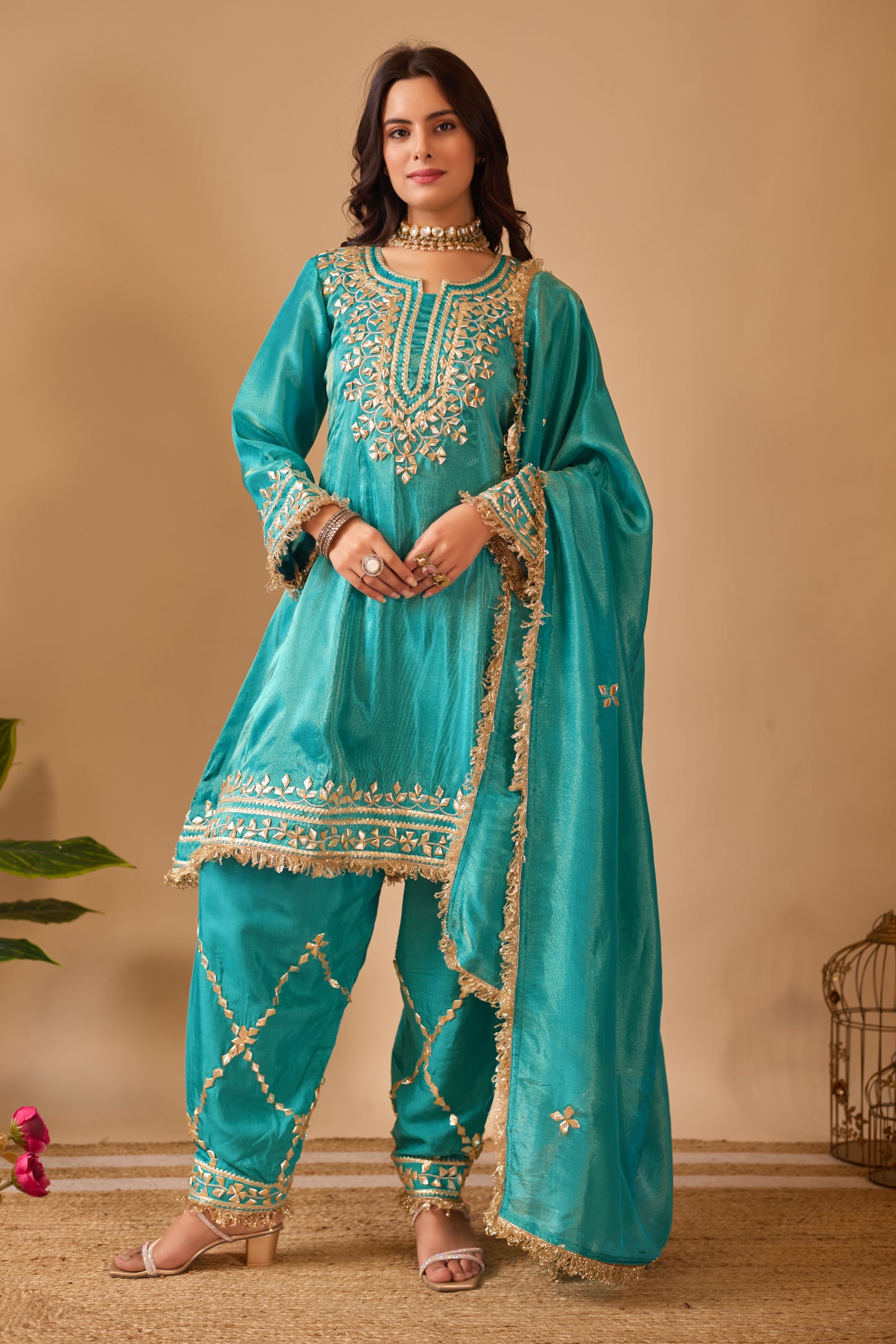 Azure Grace Tissue Shimmer Silk Suit #1894