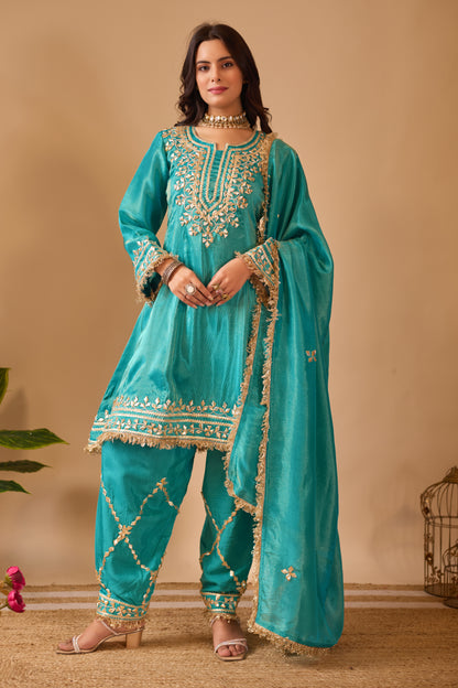 Azure Grace Tissue Shimmer Silk Suit #1894