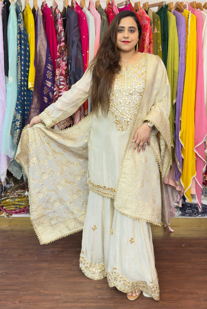 Ivory Tissue Shimmer Gotta Sharara Set #1935