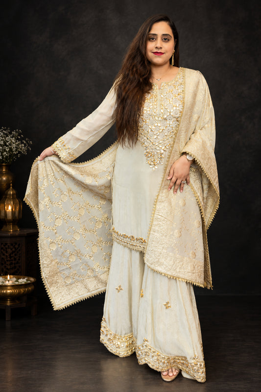Ivory Tissue Shimmer Gotta Sharara Set #1935
