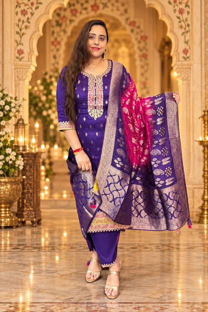 Royal Purple Banarsi Silk Suit Set