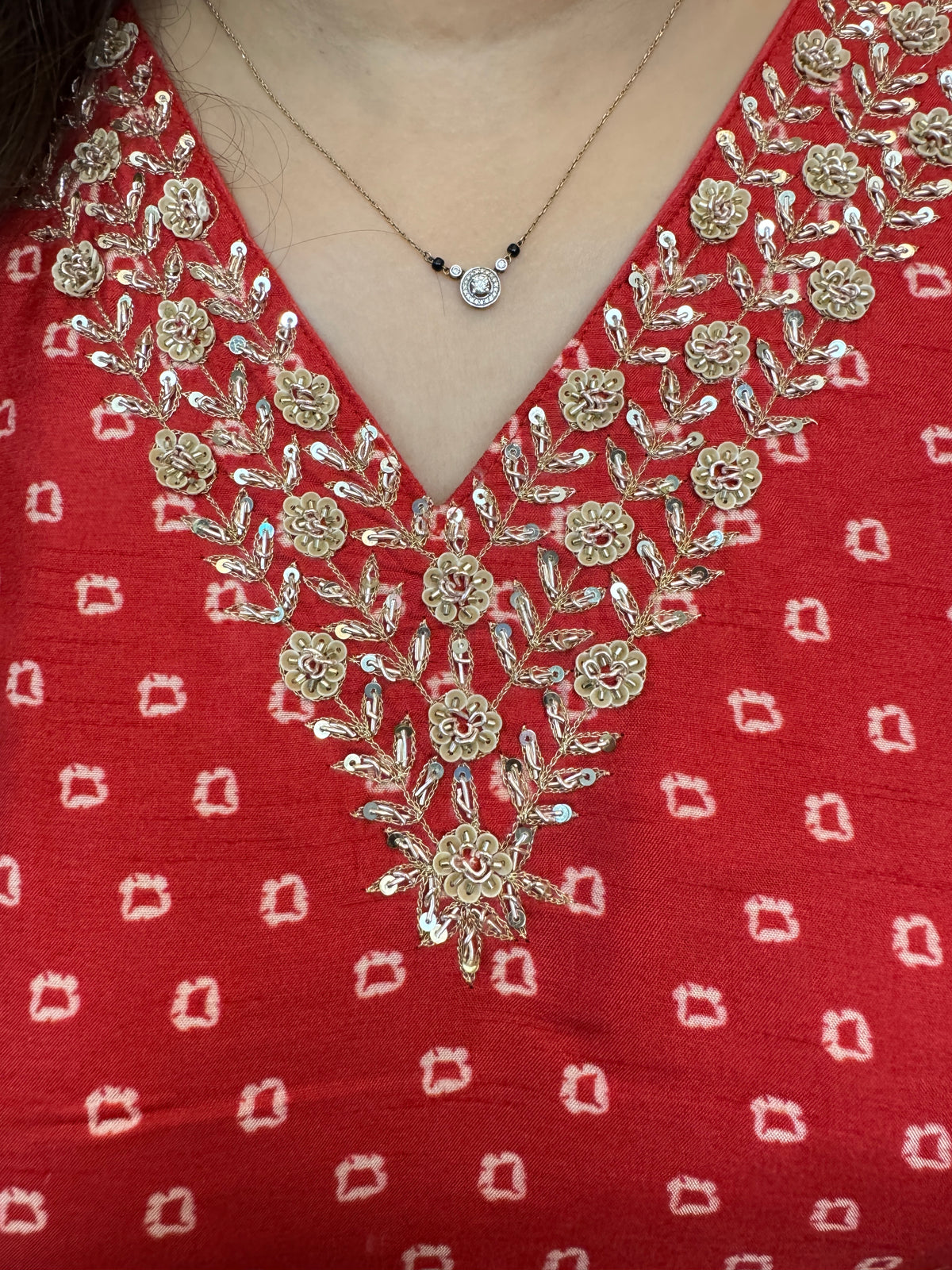 Crimson Red Suit Set With Organza Dupatta