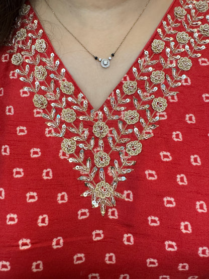 Crimson Red Suit Set With Organza Dupatta