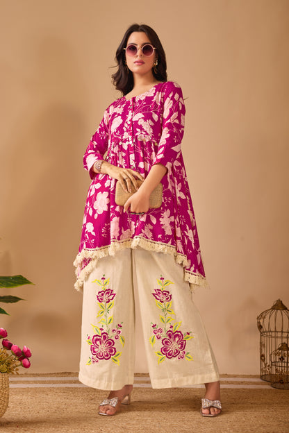Magenta Bloom Pure Muslin Co-ord Set #1892