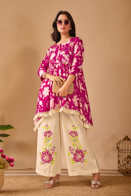Magenta Bloom Pure Muslin Co-ord Set #1892