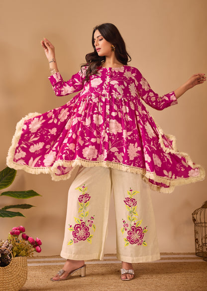 Magenta Bloom Pure Muslin Co-ord Set #1892