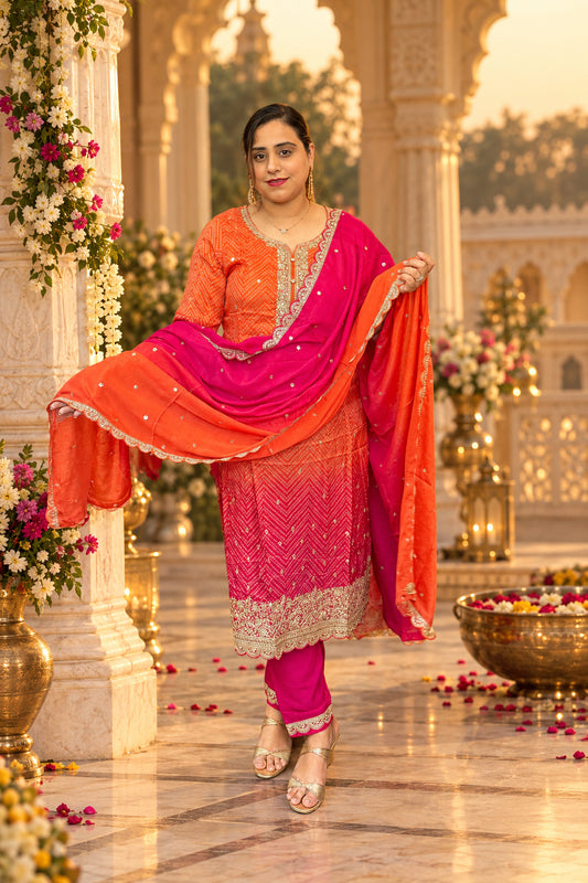 Tangerine Orange Chinnon Suit Set