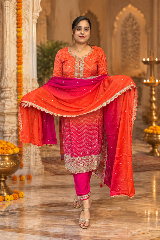 Tangerine Orange Chinnon Suit Set