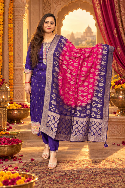 Royal Purple Banarsi Silk Suit Set