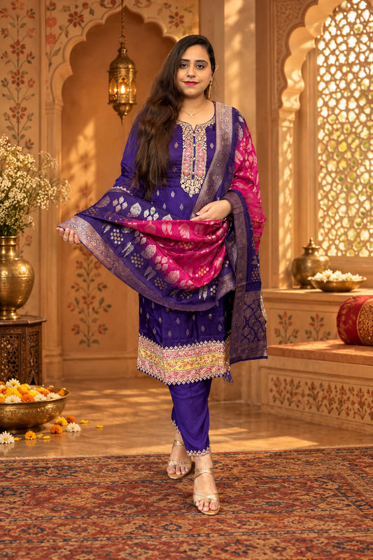 Royal Purple Banarsi Silk Suit Set