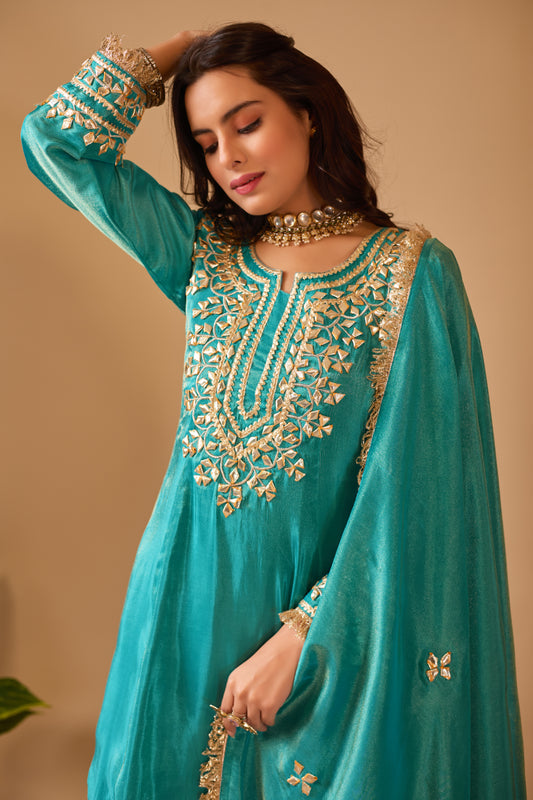 Azure Grace Tissue Shimmer Silk Suit #1894